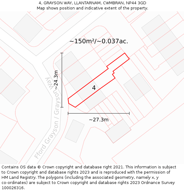 4, GRAYSON WAY, LLANTARNAM, CWMBRAN, NP44 3GD: Plot and title map