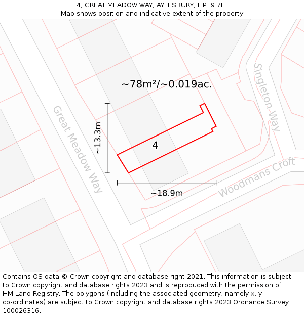 4, GREAT MEADOW WAY, AYLESBURY, HP19 7FT: Plot and title map