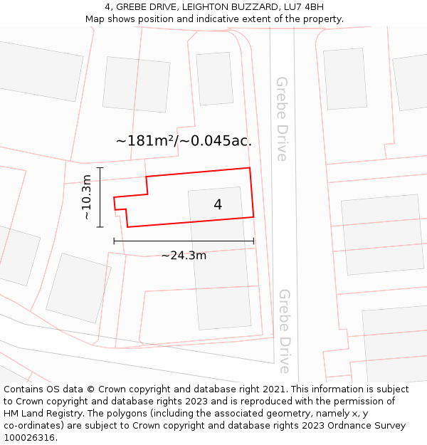 4, GREBE DRIVE, LEIGHTON BUZZARD, LU7 4BH: Plot and title map