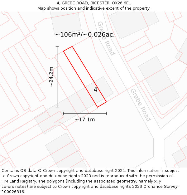 4, GREBE ROAD, BICESTER, OX26 6EL: Plot and title map