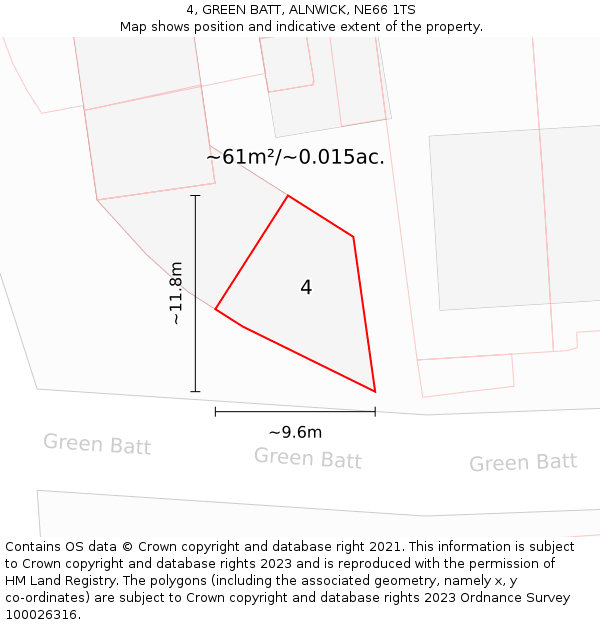 4, GREEN BATT, ALNWICK, NE66 1TS: Plot and title map