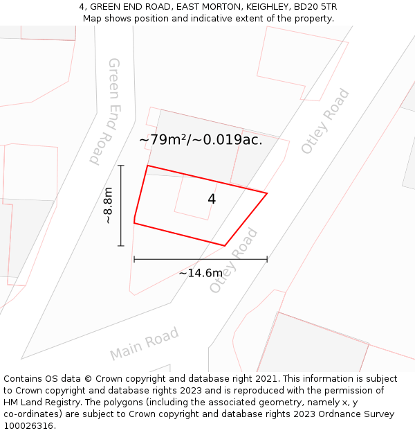 4, GREEN END ROAD, EAST MORTON, KEIGHLEY, BD20 5TR: Plot and title map