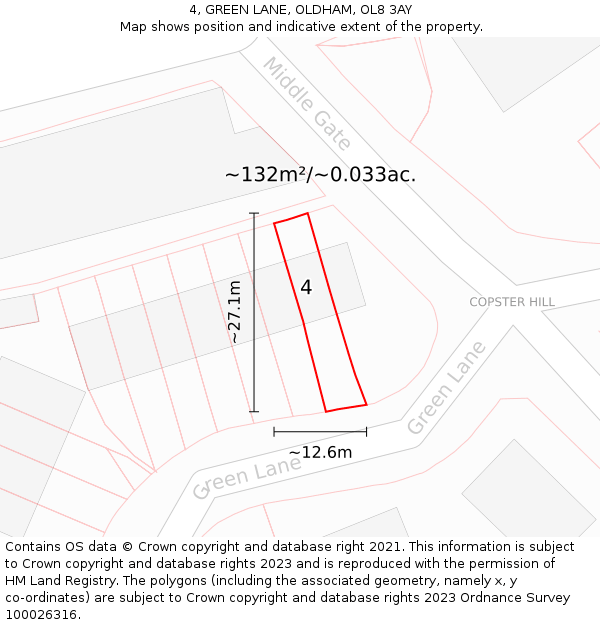 4, GREEN LANE, OLDHAM, OL8 3AY: Plot and title map