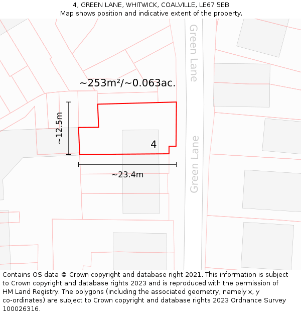 4, GREEN LANE, WHITWICK, COALVILLE, LE67 5EB: Plot and title map