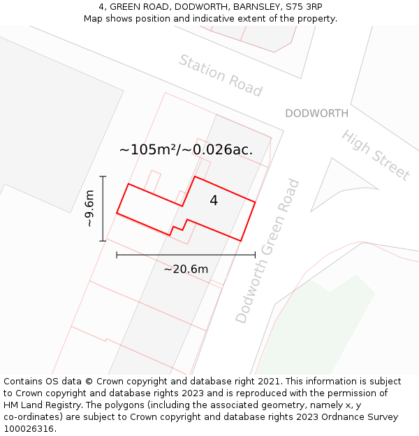 4, GREEN ROAD, DODWORTH, BARNSLEY, S75 3RP: Plot and title map