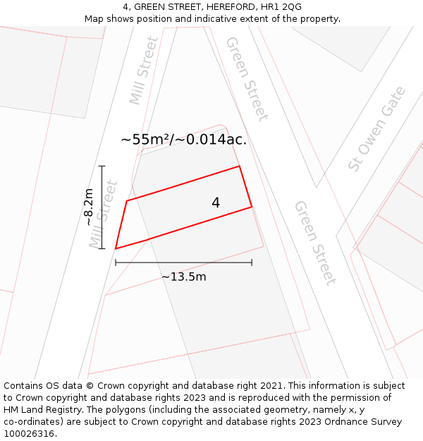 4, GREEN STREET, HEREFORD, HR1 2QG: Plot and title map
