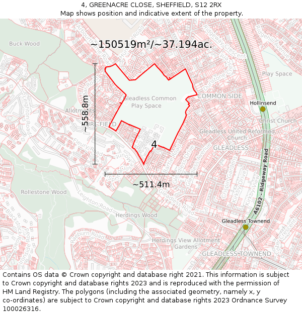 4, GREENACRE CLOSE, SHEFFIELD, S12 2RX: Plot and title map
