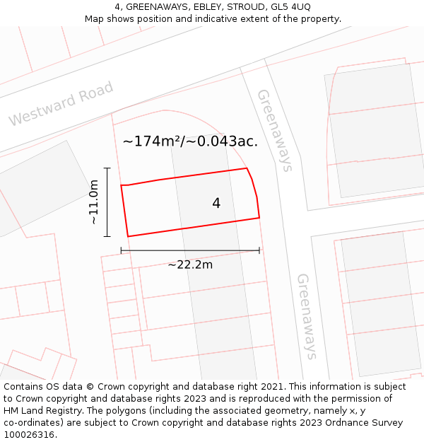 4, GREENAWAYS, EBLEY, STROUD, GL5 4UQ: Plot and title map