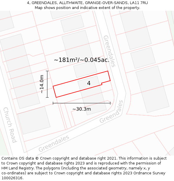 4, GREENDALES, ALLITHWAITE, GRANGE-OVER-SANDS, LA11 7RU: Plot and title map