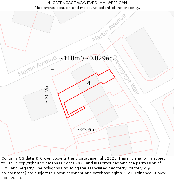 4, GREENGAGE WAY, EVESHAM, WR11 2AN: Plot and title map