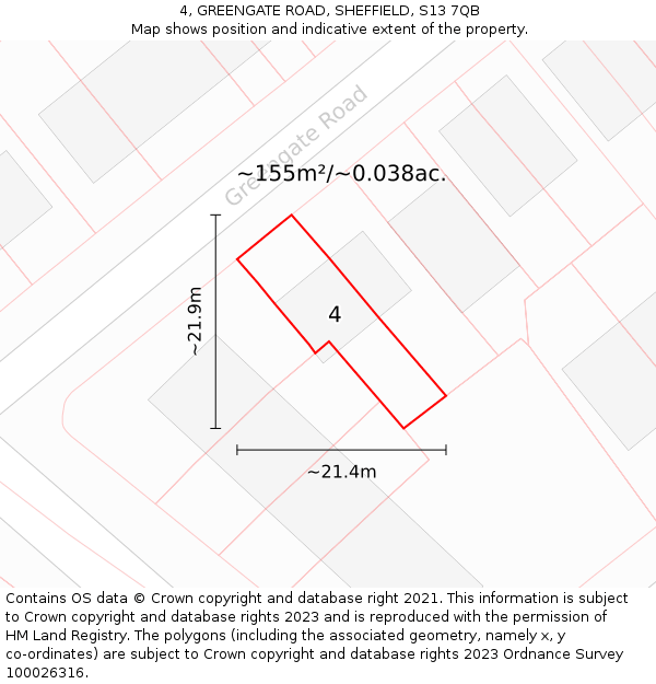 4, GREENGATE ROAD, SHEFFIELD, S13 7QB: Plot and title map