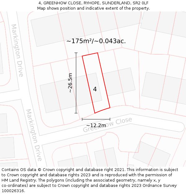 4, GREENHOW CLOSE, RYHOPE, SUNDERLAND, SR2 0LF: Plot and title map