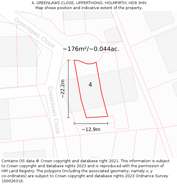 4, GREENLAWS CLOSE, UPPERTHONG, HOLMFIRTH, HD9 3HN: Plot and title map