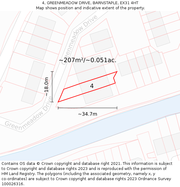 4, GREENMEADOW DRIVE, BARNSTAPLE, EX31 4HT: Plot and title map