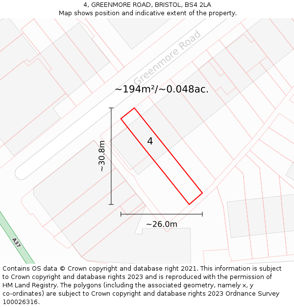 4, GREENMORE ROAD, BRISTOL, BS4 2LA: Plot and title map