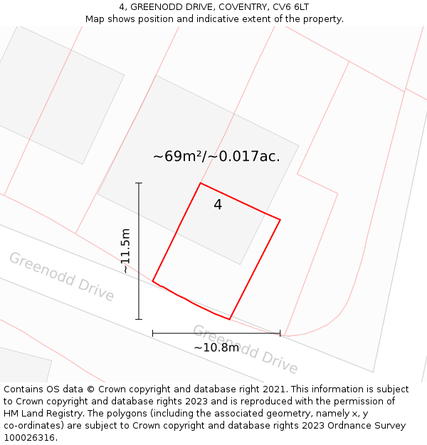 4, GREENODD DRIVE, COVENTRY, CV6 6LT: Plot and title map