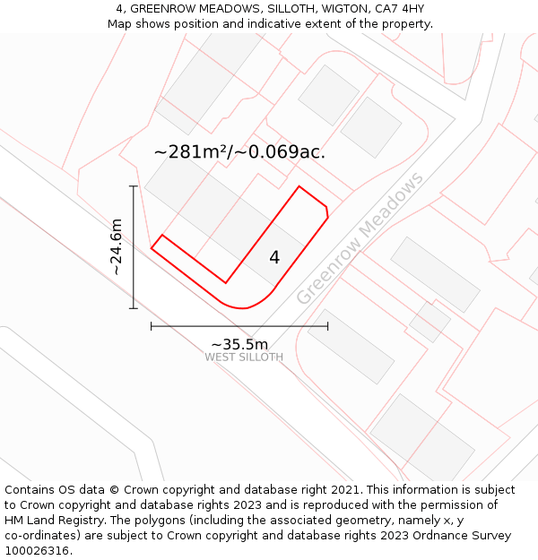4, GREENROW MEADOWS, SILLOTH, WIGTON, CA7 4HY: Plot and title map