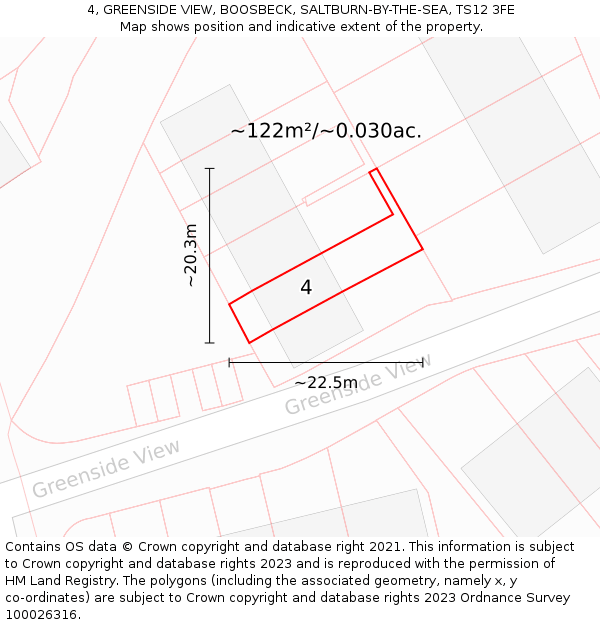 4, GREENSIDE VIEW, BOOSBECK, SALTBURN-BY-THE-SEA, TS12 3FE: Plot and title map