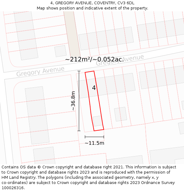 4, GREGORY AVENUE, COVENTRY, CV3 6DL: Plot and title map