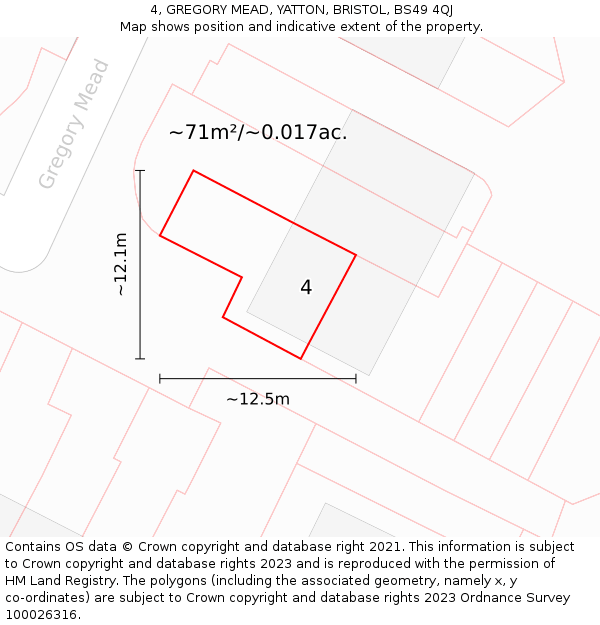 4, GREGORY MEAD, YATTON, BRISTOL, BS49 4QJ: Plot and title map