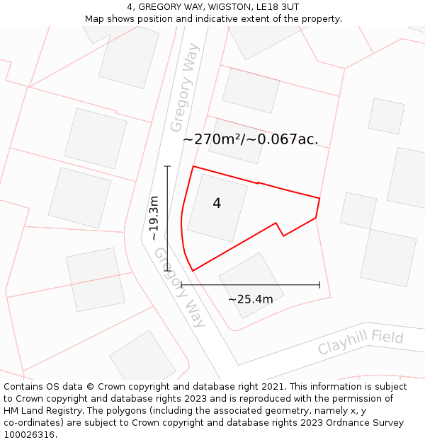 4, GREGORY WAY, WIGSTON, LE18 3UT: Plot and title map