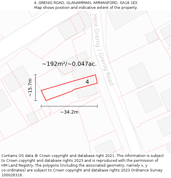 4, GRENIG ROAD, GLANAMMAN, AMMANFORD, SA18 1EX: Plot and title map
