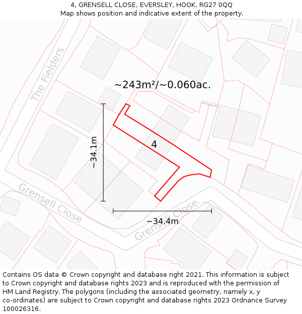 4, GRENSELL CLOSE, EVERSLEY, HOOK, RG27 0QQ: Plot and title map