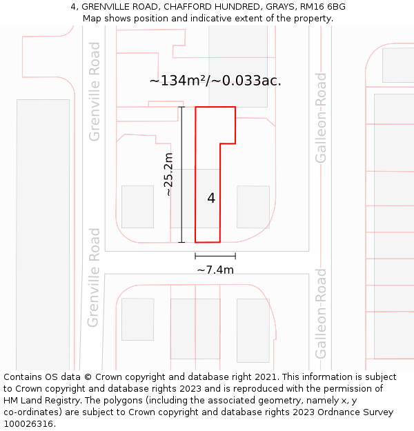 4, GRENVILLE ROAD, CHAFFORD HUNDRED, GRAYS, RM16 6BG: Plot and title map