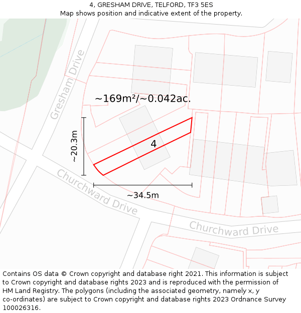 4, GRESHAM DRIVE, TELFORD, TF3 5ES: Plot and title map