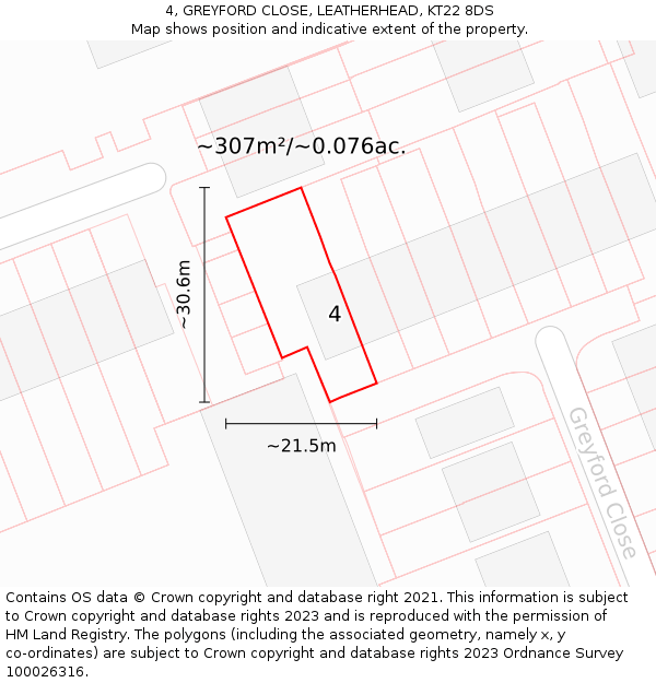 4, GREYFORD CLOSE, LEATHERHEAD, KT22 8DS: Plot and title map