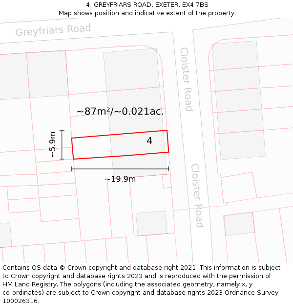 4, GREYFRIARS ROAD, EXETER, EX4 7BS: Plot and title map