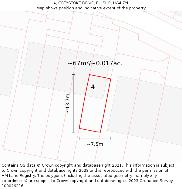 4, GREYSTOKE DRIVE, RUISLIP, HA4 7YL: Plot and title map