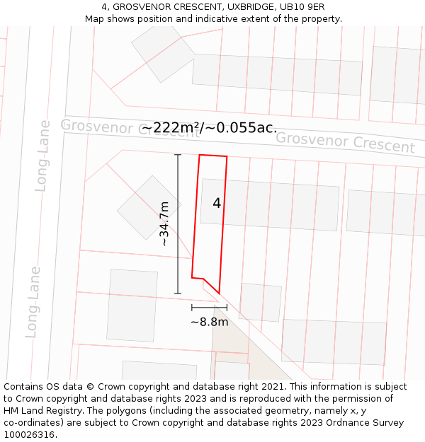 4, GROSVENOR CRESCENT, UXBRIDGE, UB10 9ER: Plot and title map