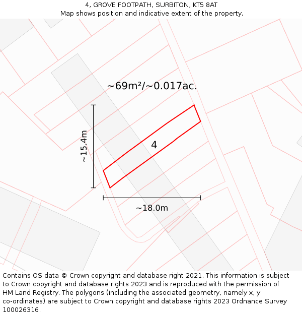 4, GROVE FOOTPATH, SURBITON, KT5 8AT: Plot and title map