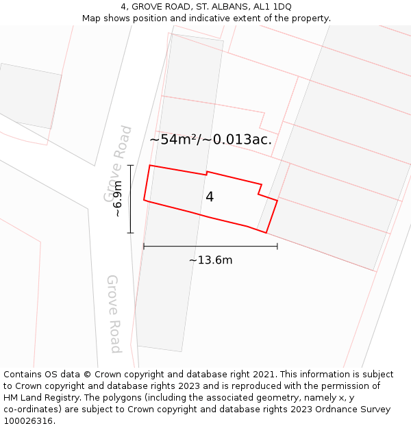 4, GROVE ROAD, ST. ALBANS, AL1 1DQ: Plot and title map