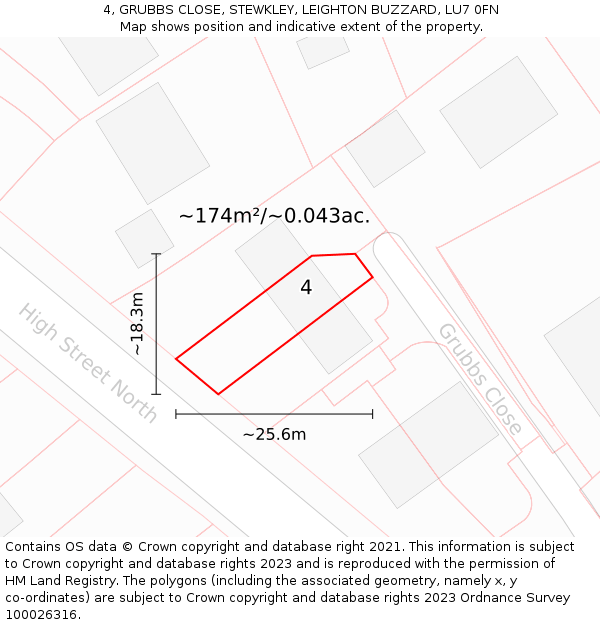 4, GRUBBS CLOSE, STEWKLEY, LEIGHTON BUZZARD, LU7 0FN: Plot and title map