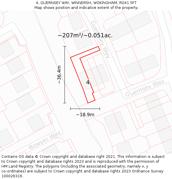 4, GUERNSEY WAY, WINNERSH, WOKINGHAM, RG41 5FT: Plot and title map