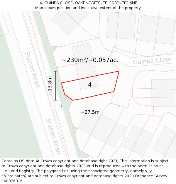 4, GUINEA CLOSE, OAKENGATES, TELFORD, TF2 6NF: Plot and title map