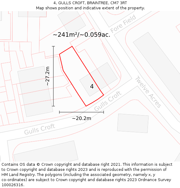 4, GULLS CROFT, BRAINTREE, CM7 3RT: Plot and title map