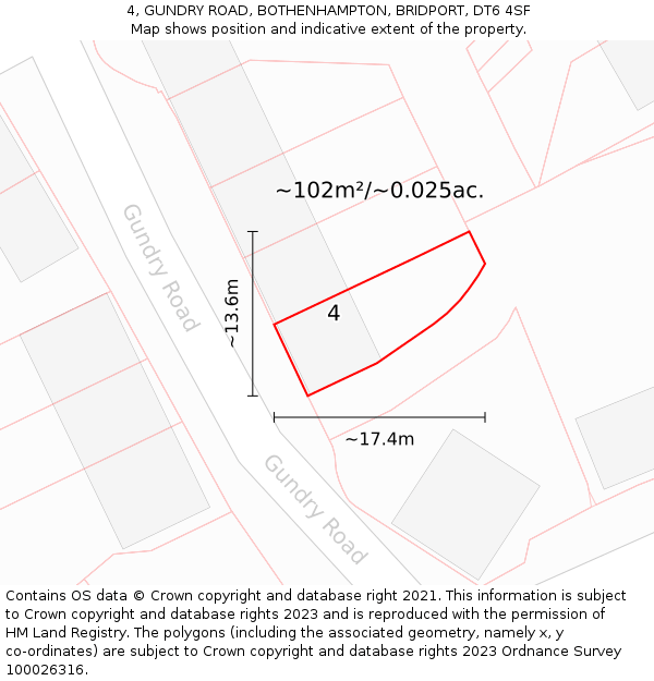4, GUNDRY ROAD, BOTHENHAMPTON, BRIDPORT, DT6 4SF: Plot and title map