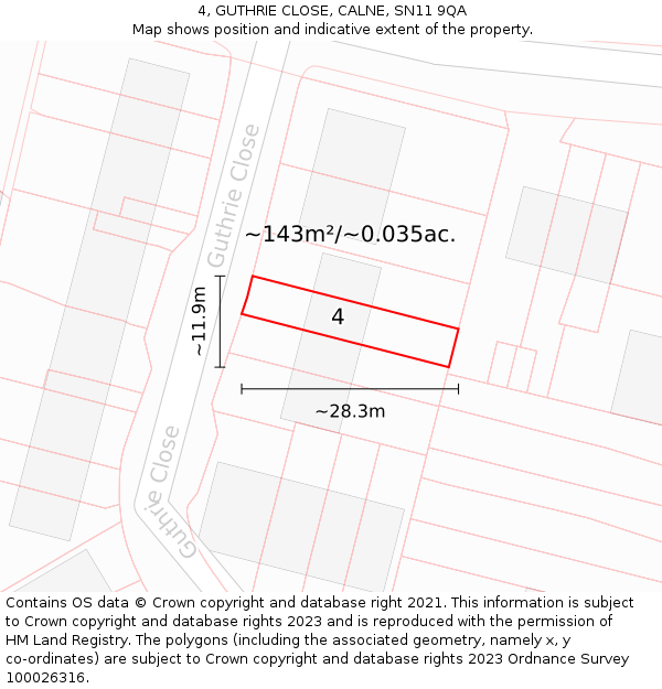 4, GUTHRIE CLOSE, CALNE, SN11 9QA: Plot and title map