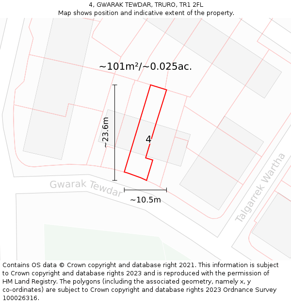 4, GWARAK TEWDAR, TRURO, TR1 2FL: Plot and title map