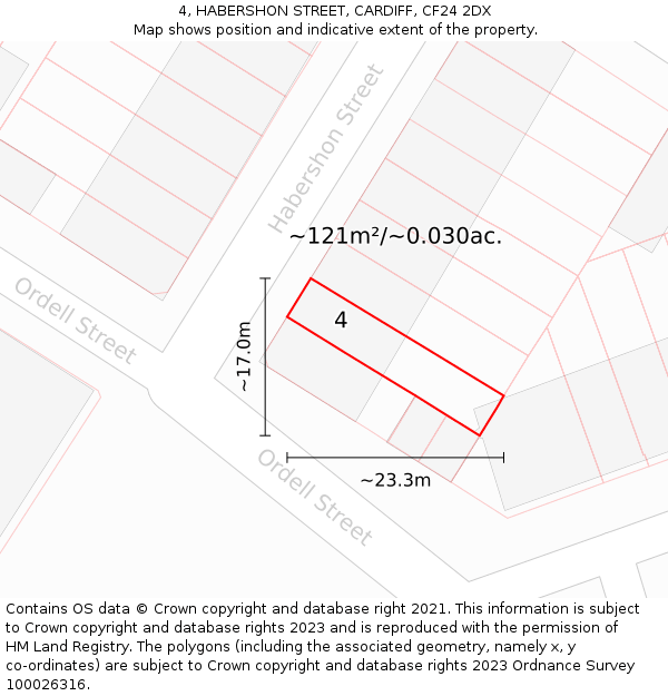 4, HABERSHON STREET, CARDIFF, CF24 2DX: Plot and title map
