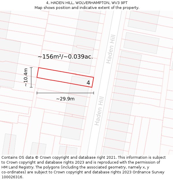 4, HADEN HILL, WOLVERHAMPTON, WV3 9PT: Plot and title map