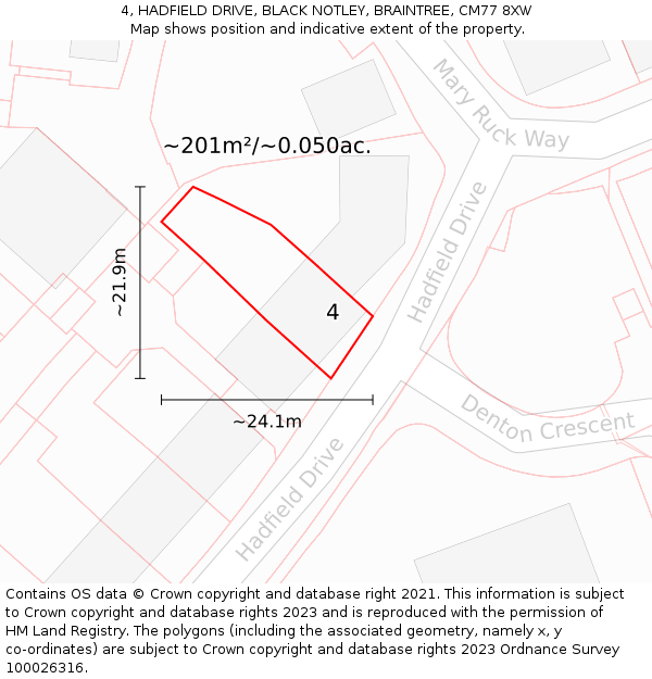 4, HADFIELD DRIVE, BLACK NOTLEY, BRAINTREE, CM77 8XW: Plot and title map