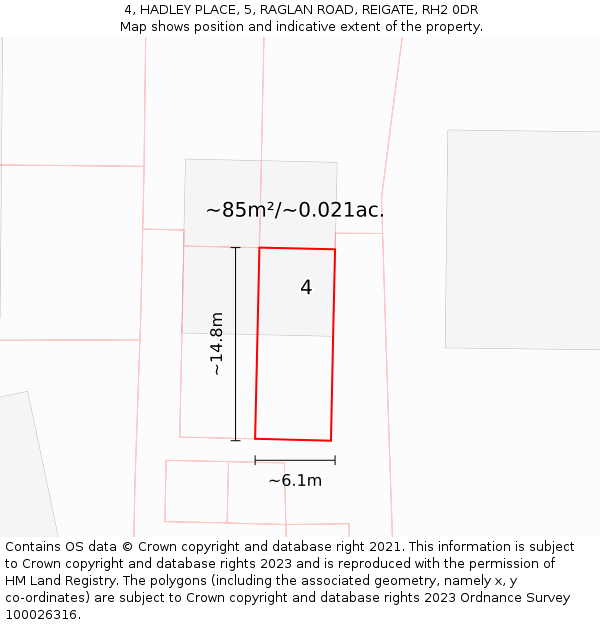 4, HADLEY PLACE, 5, RAGLAN ROAD, REIGATE, RH2 0DR: Plot and title map