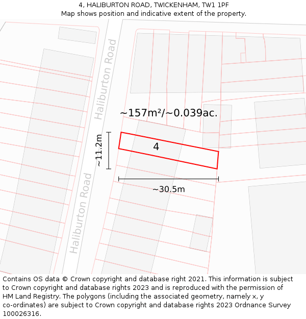 4, HALIBURTON ROAD, TWICKENHAM, TW1 1PF: Plot and title map