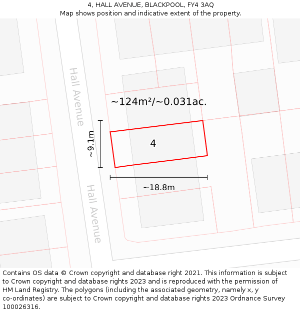 4, HALL AVENUE, BLACKPOOL, FY4 3AQ: Plot and title map