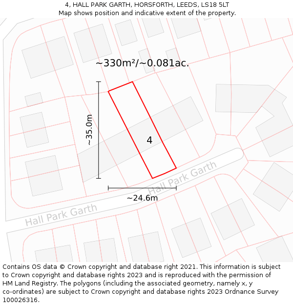 4, HALL PARK GARTH, HORSFORTH, LEEDS, LS18 5LT: Plot and title map