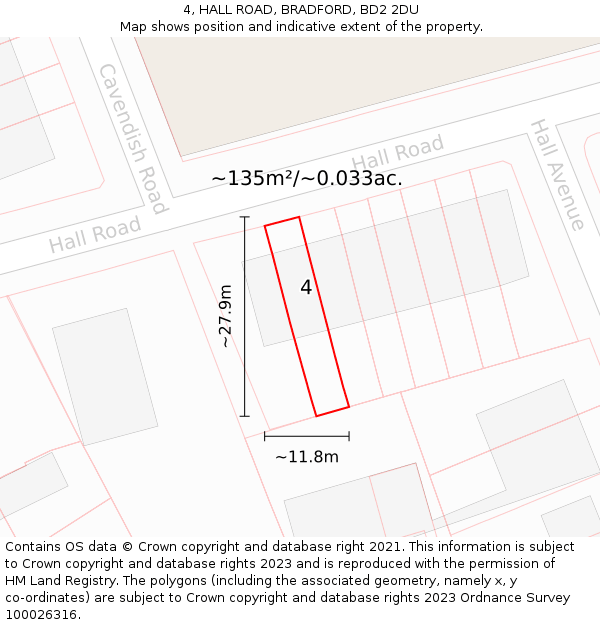 4, HALL ROAD, BRADFORD, BD2 2DU: Plot and title map
